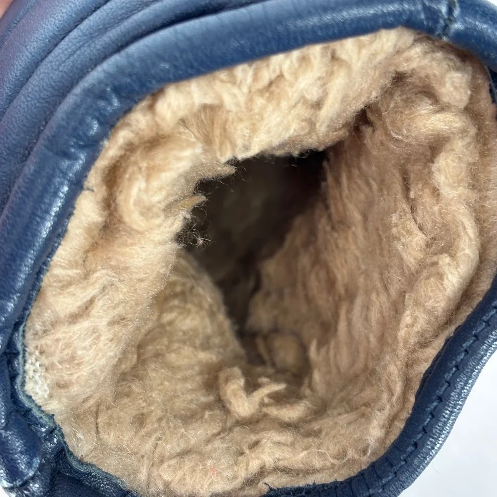 Vintage Snow Winter Gloves Japan Leather Blue Yellow Womens Sz S - Picture 6 of 7